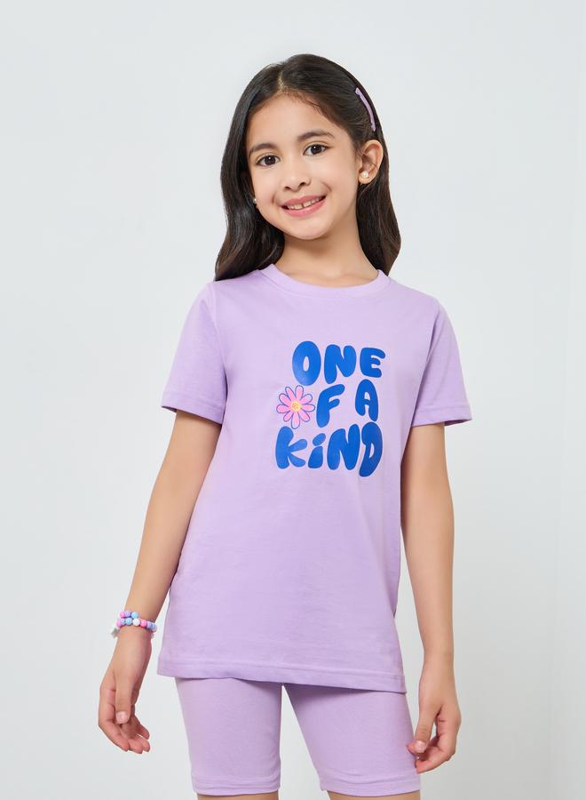 ستايلي طقم شورت ركوب دراجات وتيشيرت جرافيك للبنات - Image 2